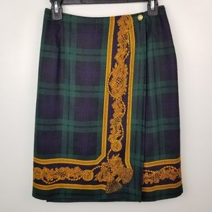 Vntg plaid academia gold detailed wrap skirt size 6